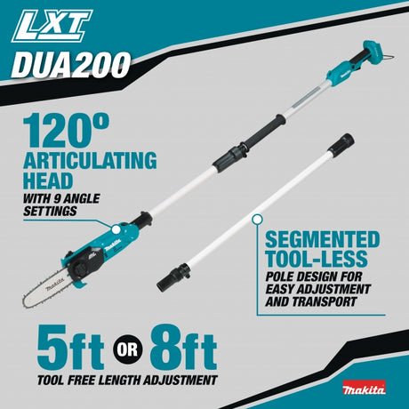 Makita DUA200Z 18V LXT Brushless 5' or 8' / 8" Pole Chainsaw, Tool Only