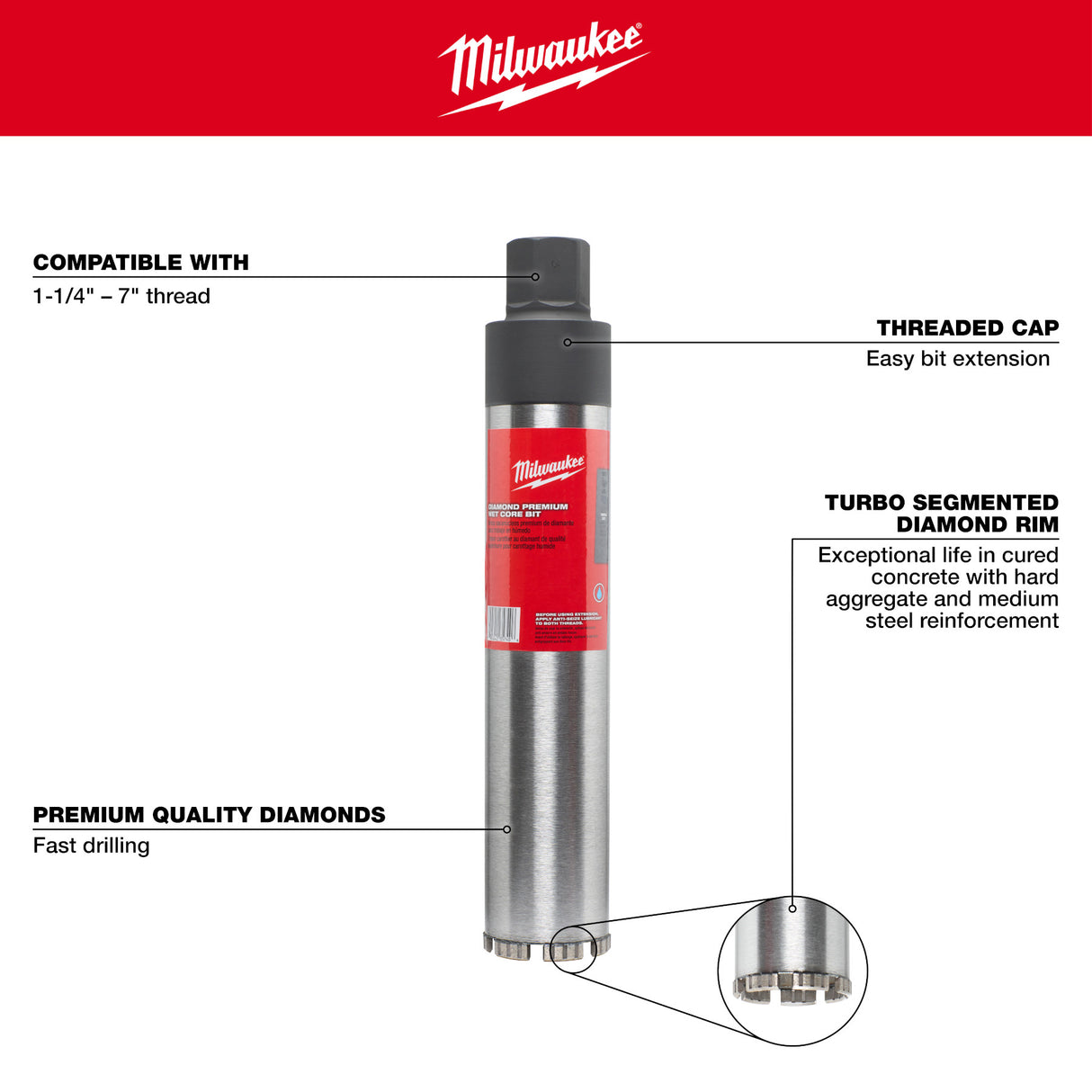 Milwaukee Diamond Premium Wet Core Bits