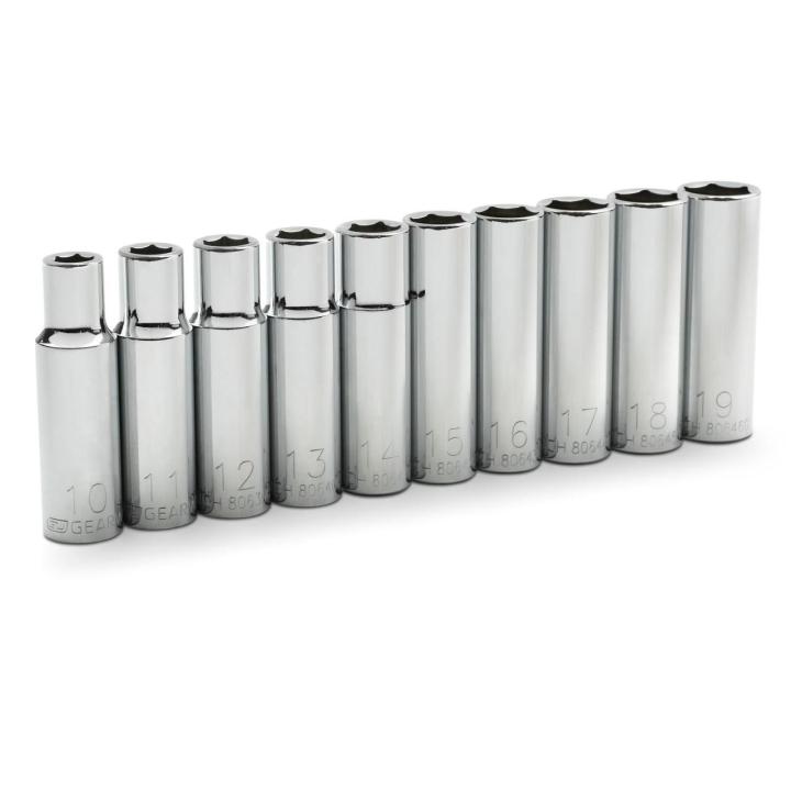 GEARWRENCH 80704 10 Piece 1/2" Drive 6 Point Deep Metric Socket Set