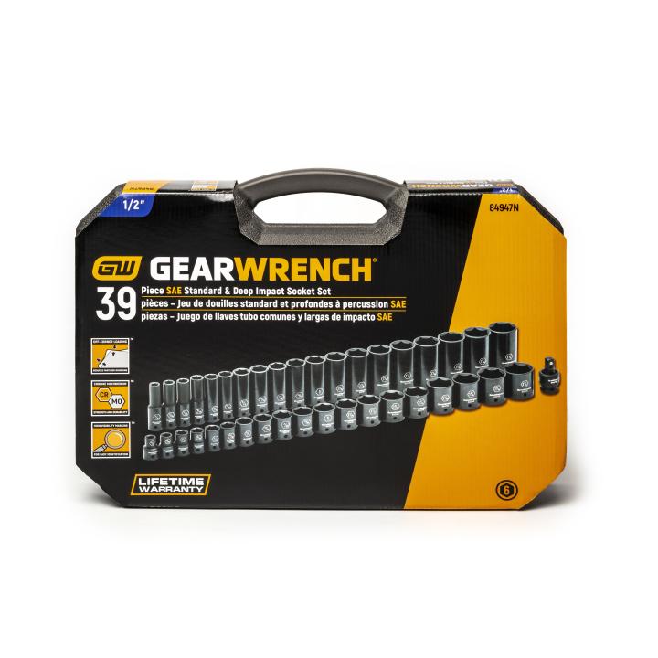 GEARWRENCH 84947N 39 Piece 1/2" Drive 6 Point Standard and Deep Impact SAE Socket Set