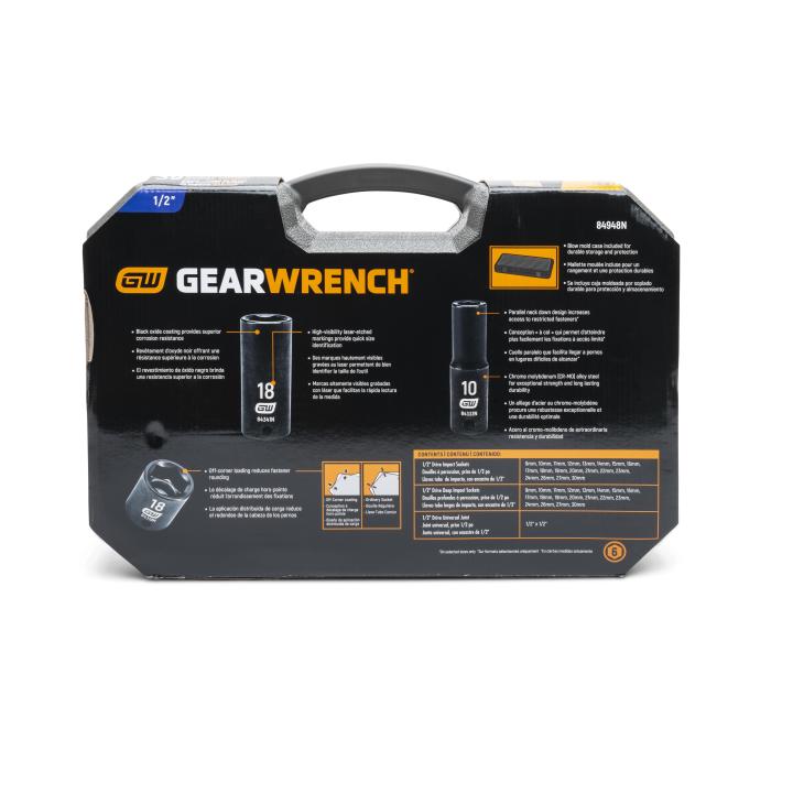 GEARWRENCH 84948N 39 Piece 1/2" Drive 6 Point Standard and Deep Impact Metric Socket Set