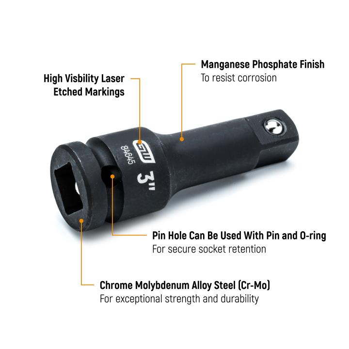 GEARWRENCH 84950N 4 Piece 1/2" Drive Impact Extension Set 3", 5", 10" & 15"