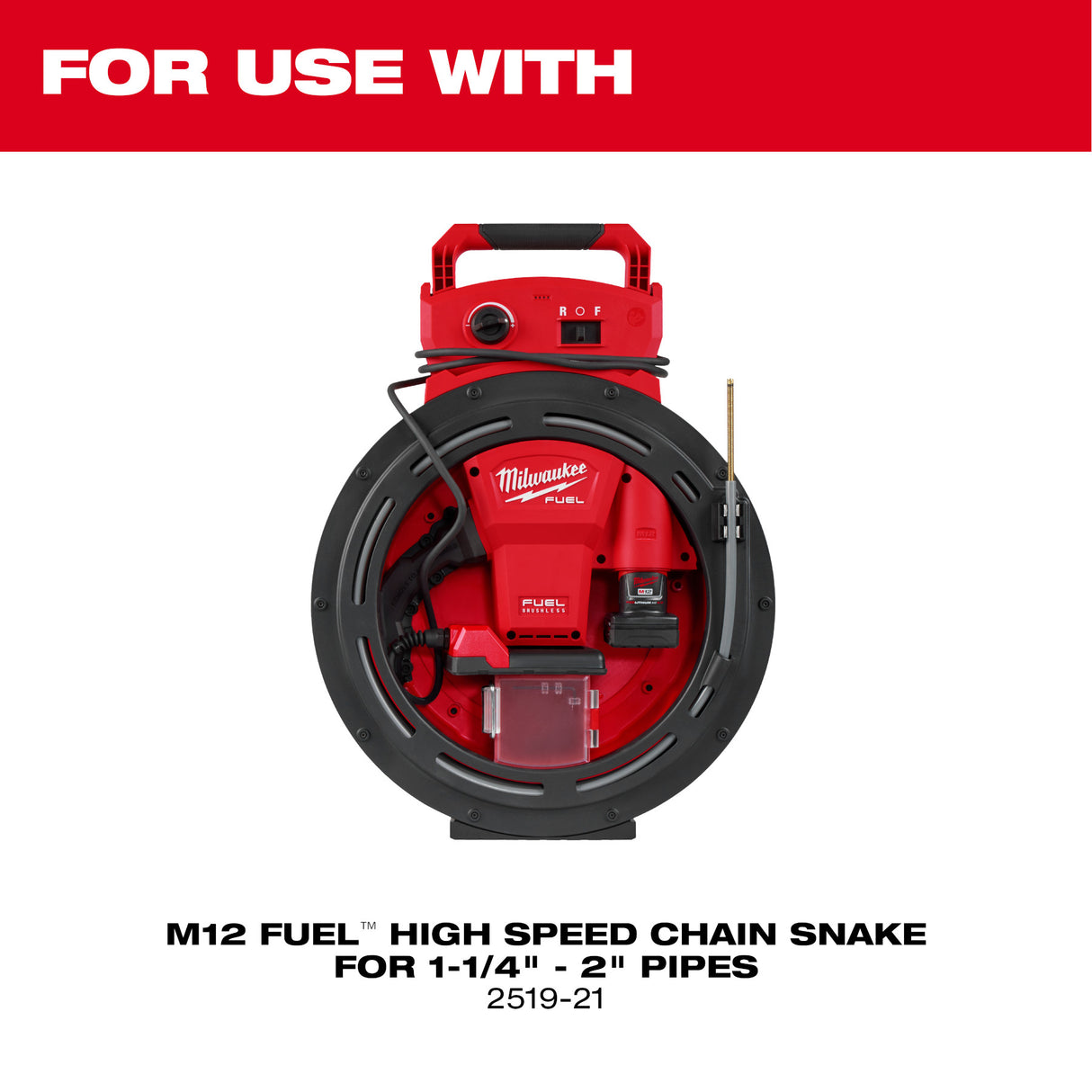 Milwaukee 2519-21 M12 FUEL™ High Speed Chain Snake for 1-1/4”-2” Pipes
