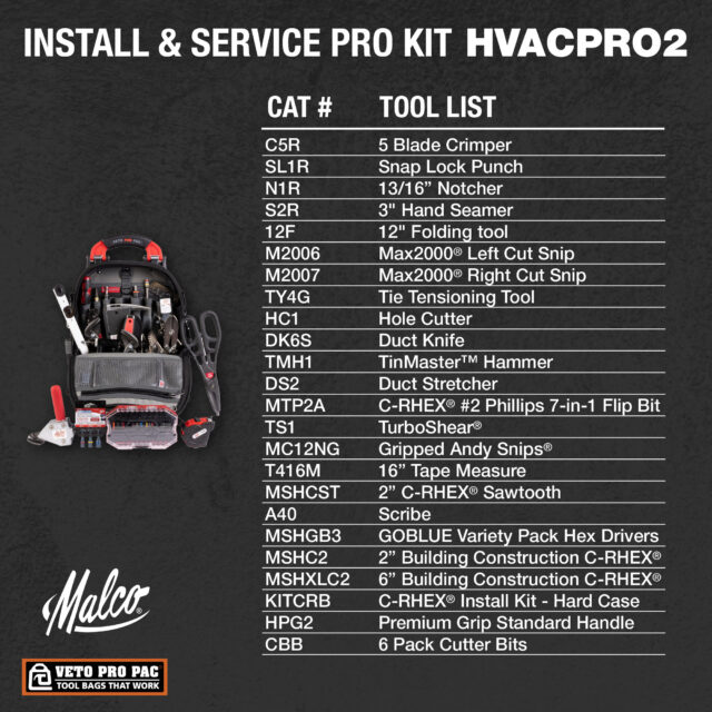 Malco® Install & Service HVAC Pro Kit with Veto® TECH PAC Backpack