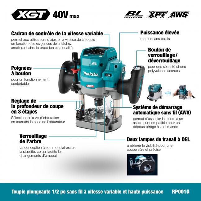 Makita RP001GZ01 40Vmax XGT Brushless Plunge Router