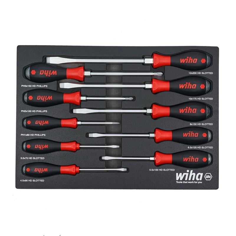 WIHA 53180 10 PIECE SOFTFINISH  HEAVY DUTY CUSHION GRIP SCREWDRIVER TRAY SET
