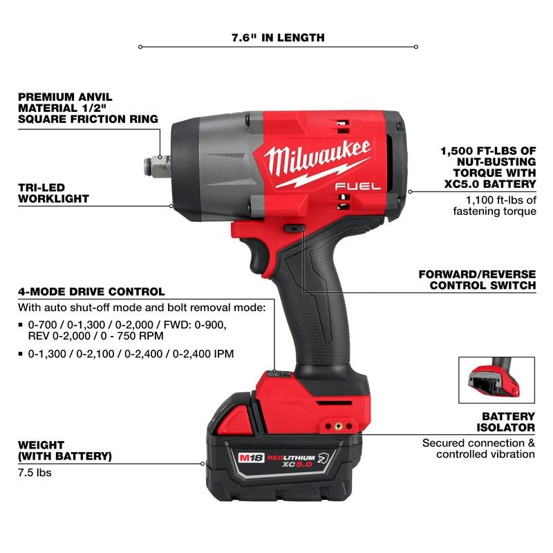 Milwaukee 2967-22 M18 FUEL 1/2in High Torque Impact wrench w/ Friction Ring Kit