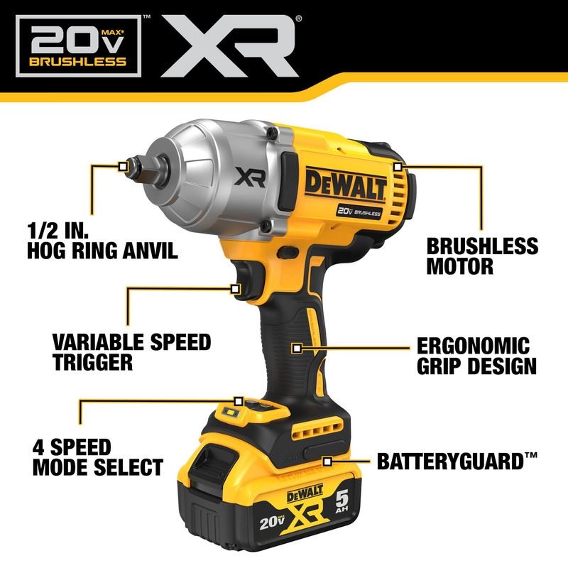 DEWALT DCF900P1 20V MAX XR  1/2 In. High Torque Impact Wrench with Hog Ring Anvil