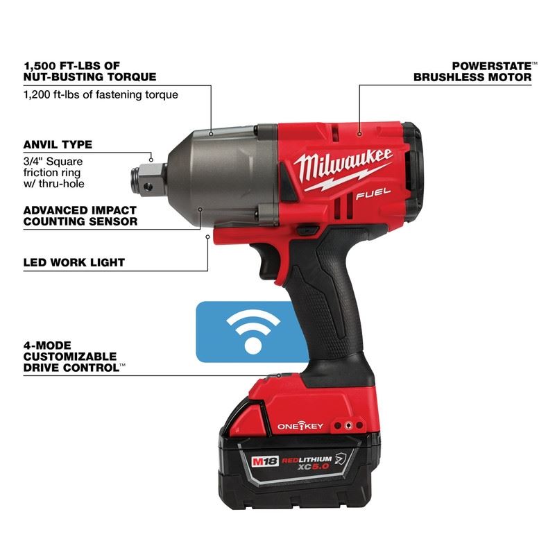 Milwaukee 2864-22R M18 FUEL w/ ONE-KEY High Torque Impact Wrench 3/4in Friction Ring Kit