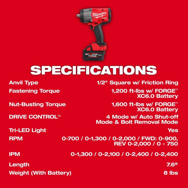 Milwaukee 2967-21F 1/2in High Torque Impact Wrench w/ Friction Ring REDLITHIUM? FORGE Kit