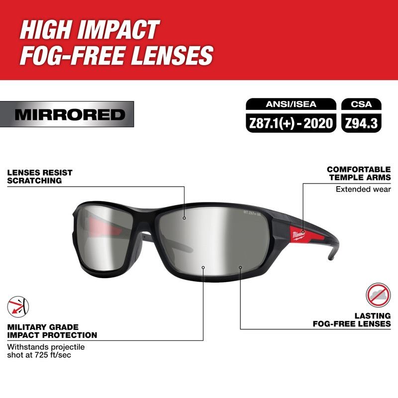 Milwaukee 48-73-2129 Mirrored Performance Safety Glasses - Fog-Free Lenses