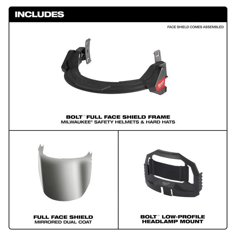 Milwaukee 48-73-1429 BOLT Full Face Shield - Mirrored Dual Coat Lens (Compatible with Milwaukee BOLT Safety Helmets & BOLT Hard Hats)