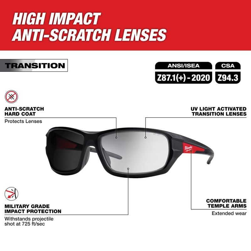 Milwaukee 48-73-2128 Transition Performance Safety Glasses - Anti-Scratch Lenses