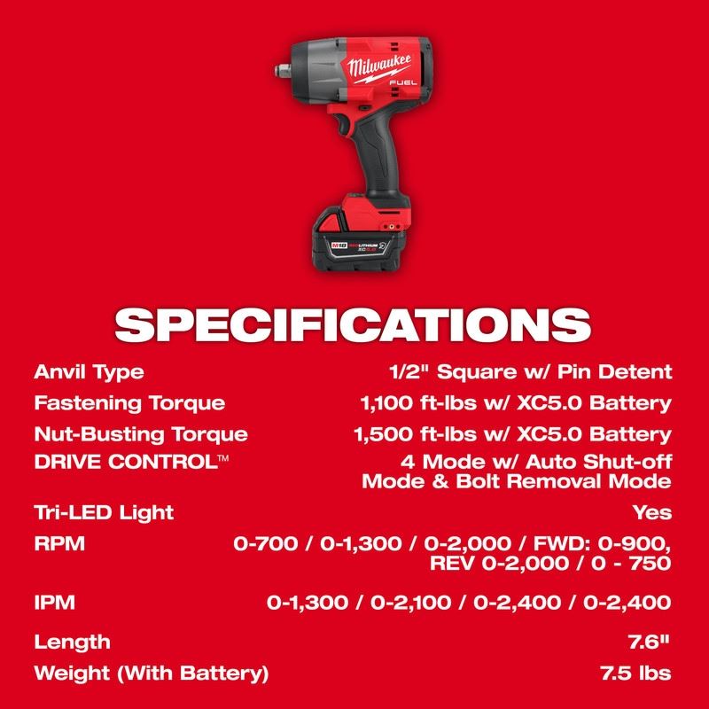 Milwaukee 2967-22 M18 FUEL 1/2in High Torque Impact wrench w/ Friction Ring Kit
