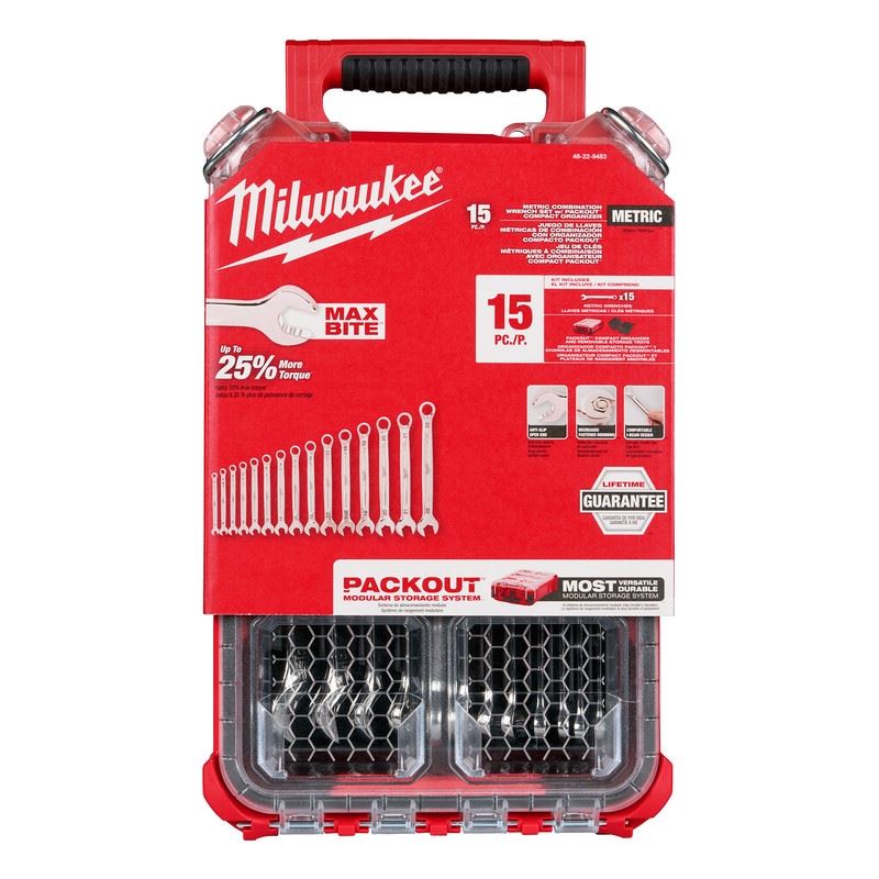Milwaukee 48-22-9483 15pc Metric Combination Wrench Set with PACKOUT Compact Organizer