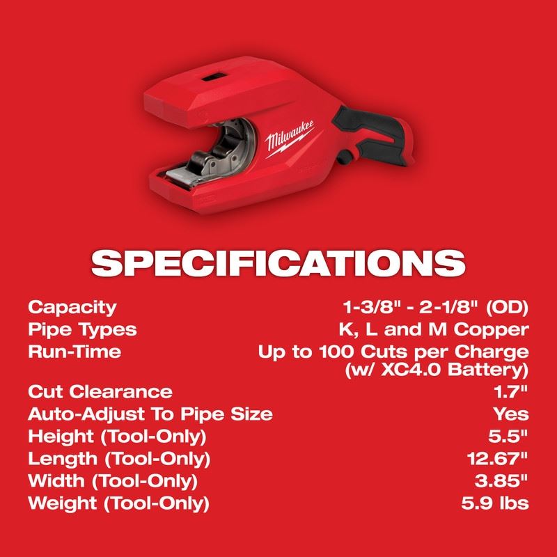 Milwaukee 2479-20 M12 Brushless 1-1/4in - 2in Copper Tubing Cutter
