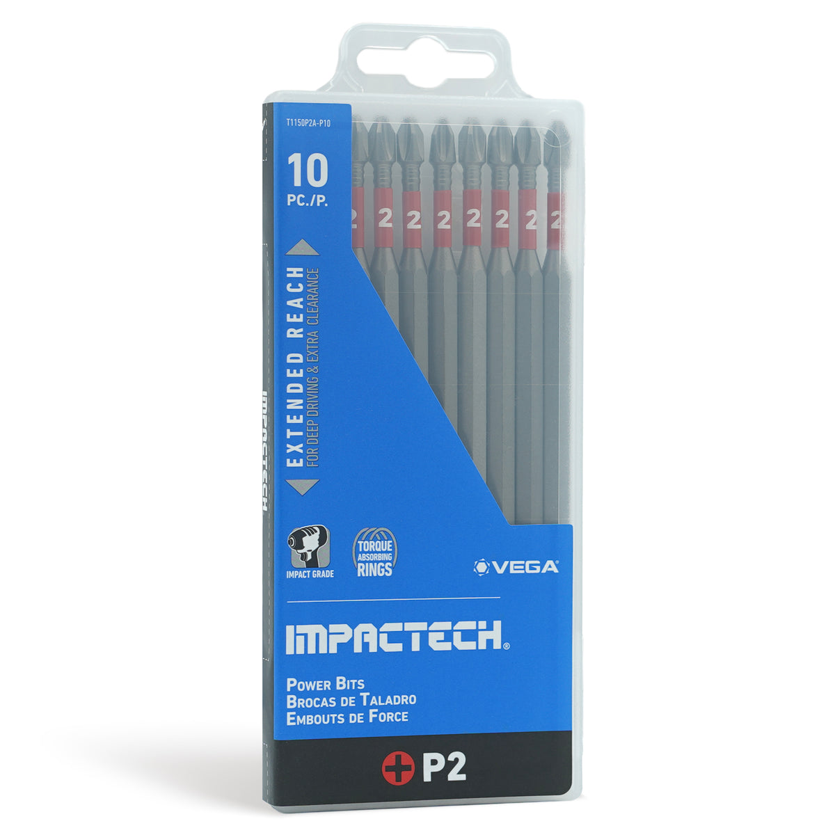 Impactech Phillips #2 Power Bit x 6" - Plastic Case 10pc