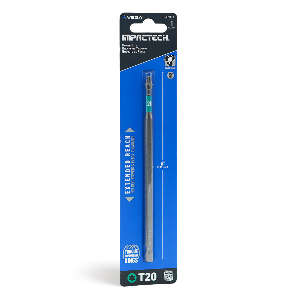 Impactech Torx T20 Power Bit x 6" - Carded 1pc