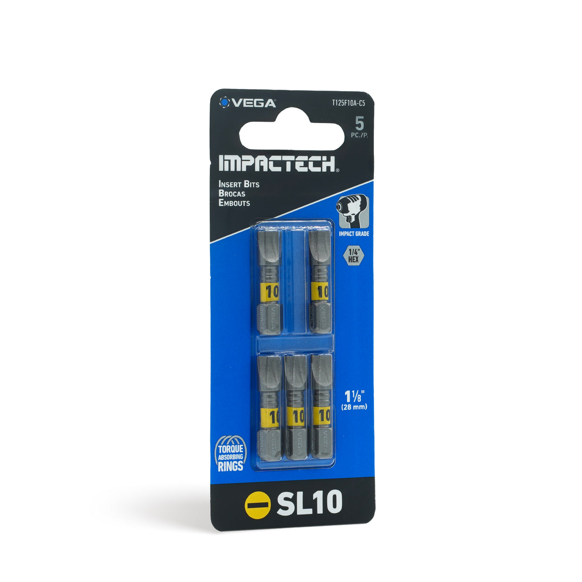 Impactech Slotted #10 Insert Bit x 1" - Carded 5pc