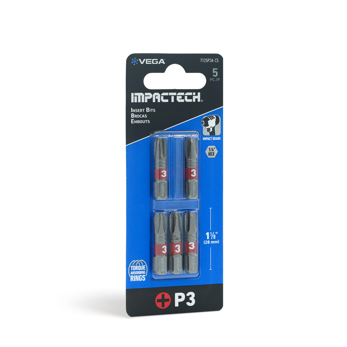 Impactech Phillips #3 Insert Bit x 1" - Carded 5pc