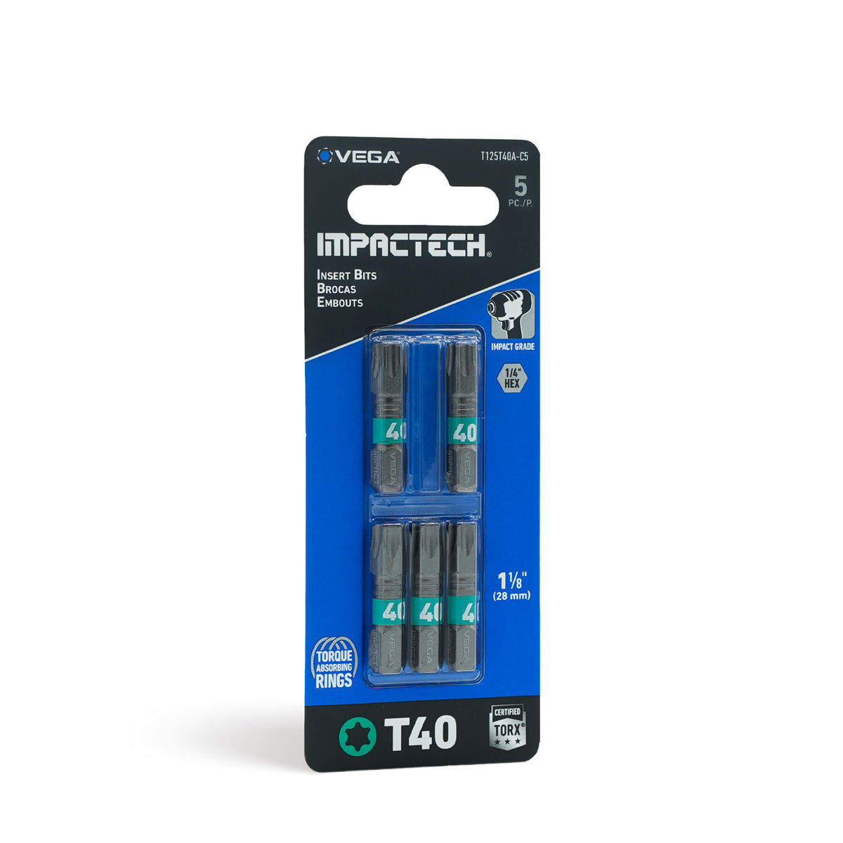 Impactech Torx 40 Insert Bit x 1" - Carded 5pc