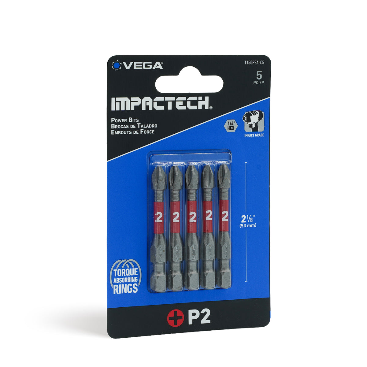 Impactech Phillips #2 Power Bit x 2" - Carded 5pc