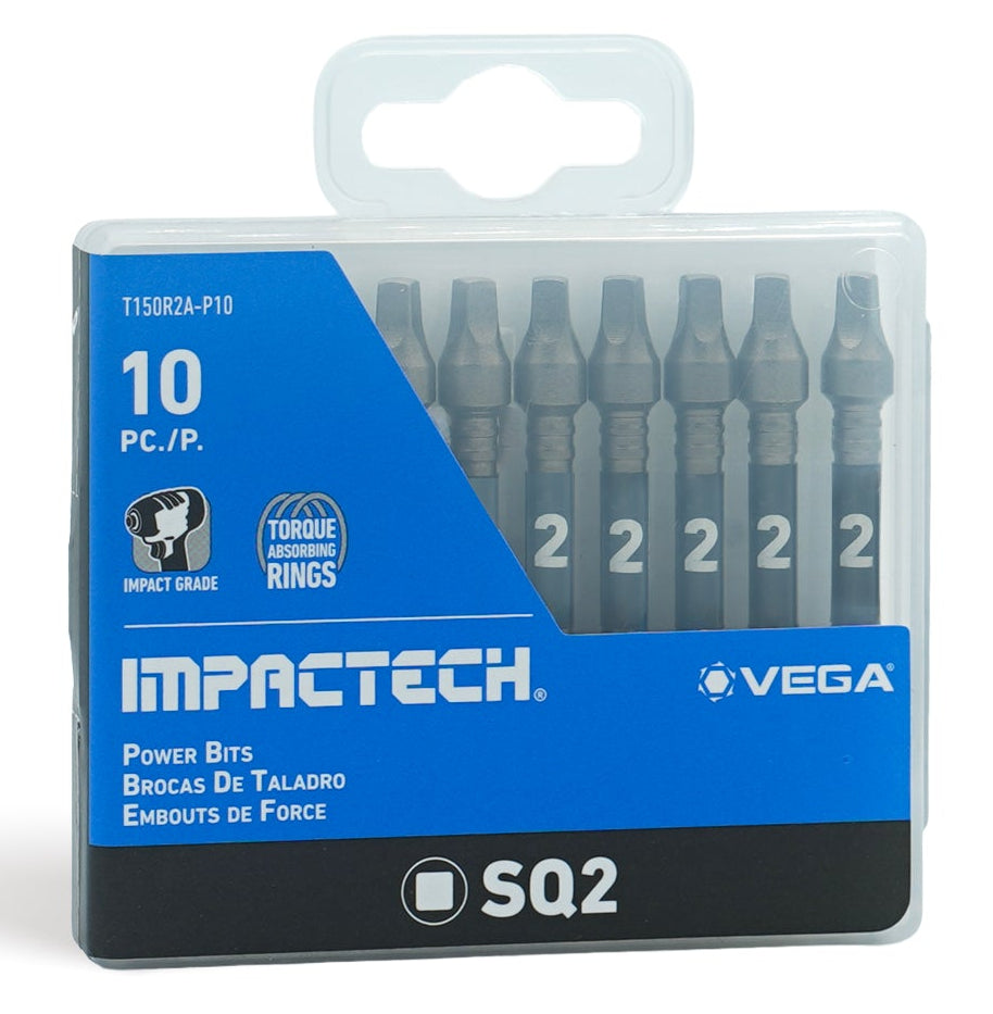 Vega T150R2A-P10 Impactech #2 Square Power Bits, 2-in, 10-Pack