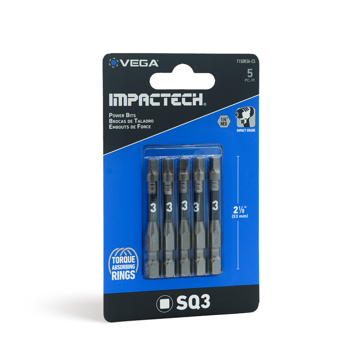 Impactech Square #3 Power Bit x 2" - Carded 5pc