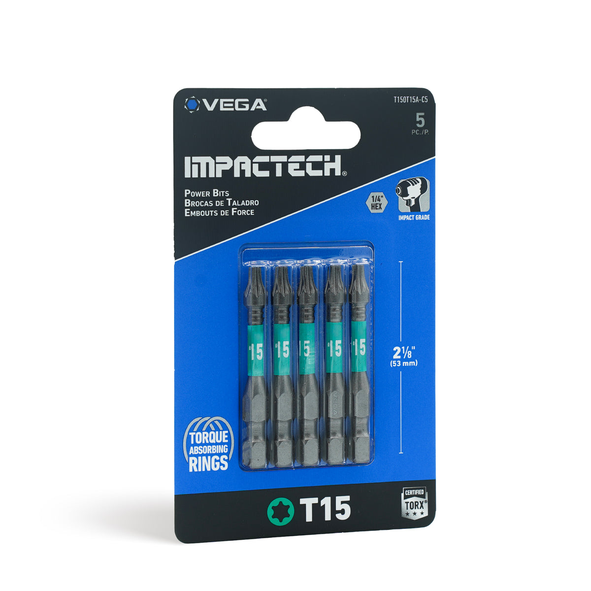 Impactech TORX 15 Power Bit x 2" - Carded 5pc