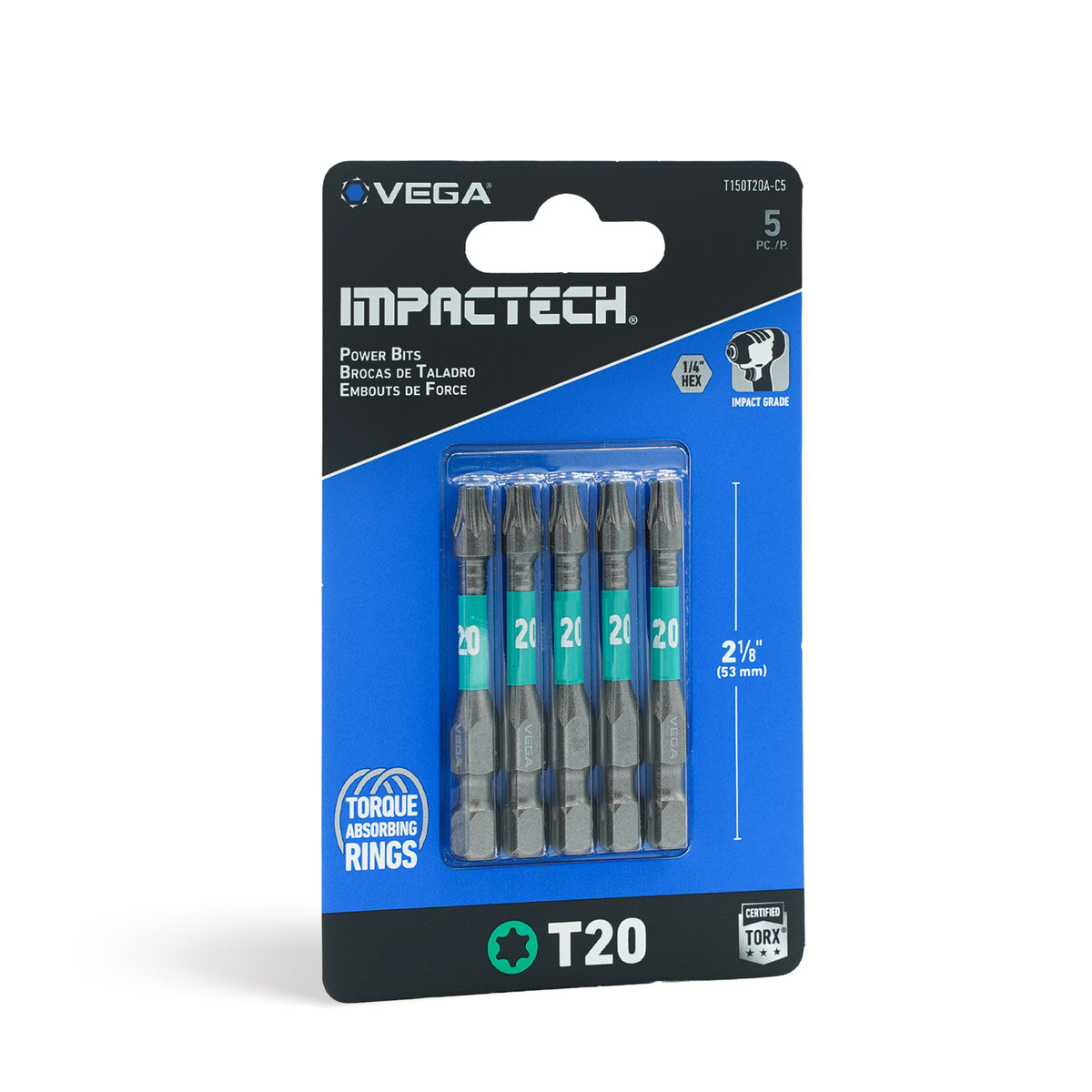 Impactech TORX 20 Power Bit x 2" - Carded 5pc