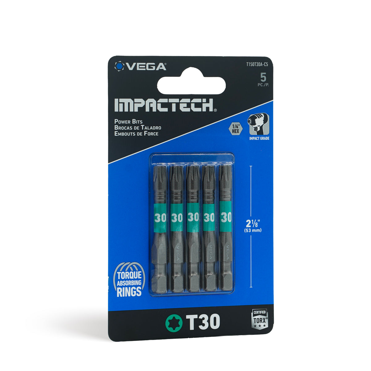 Impactech TORX 30 Power Bit x 2" - Carded 5pc