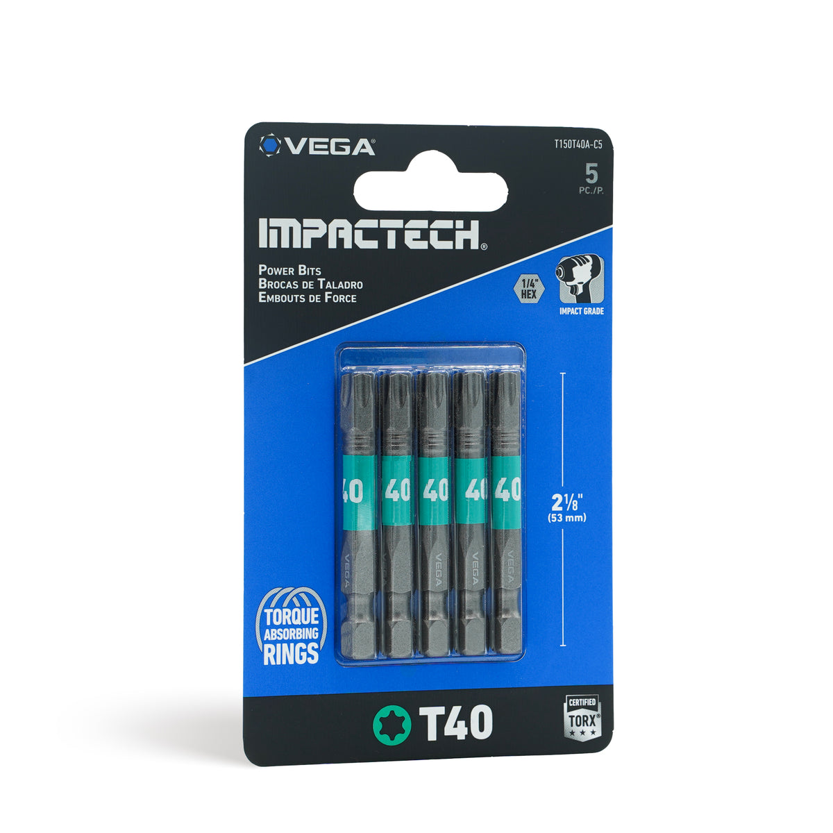 Impactech TORX 40 Power Bit x 2" - Carded 5pc