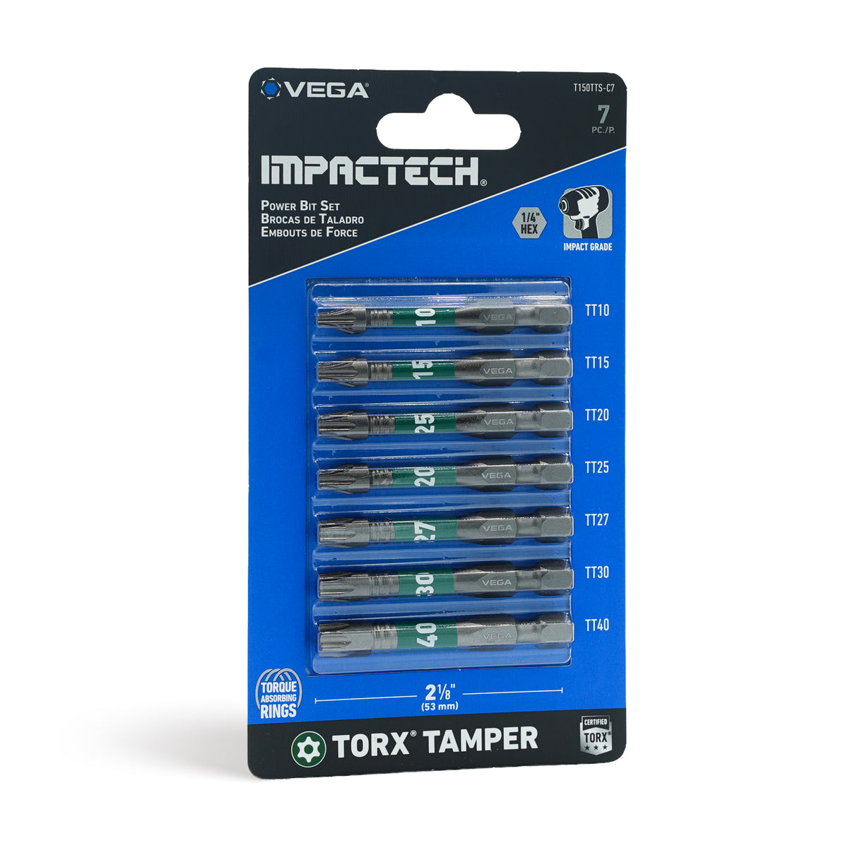 Impactech Torx Tamper Power Bit Set x 2" - Carded 7pc