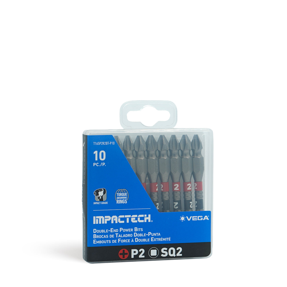 Impactech P2 + SQ2 Double End Power Bit x 2-9/16" - Plastic Case 10pc
