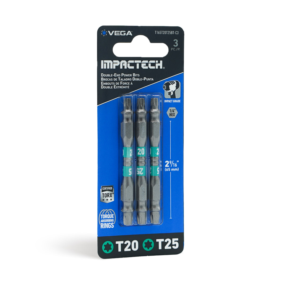 Impactech P2 + T25 Double End Power Bit x 2-9/16" - Carded 3pc
