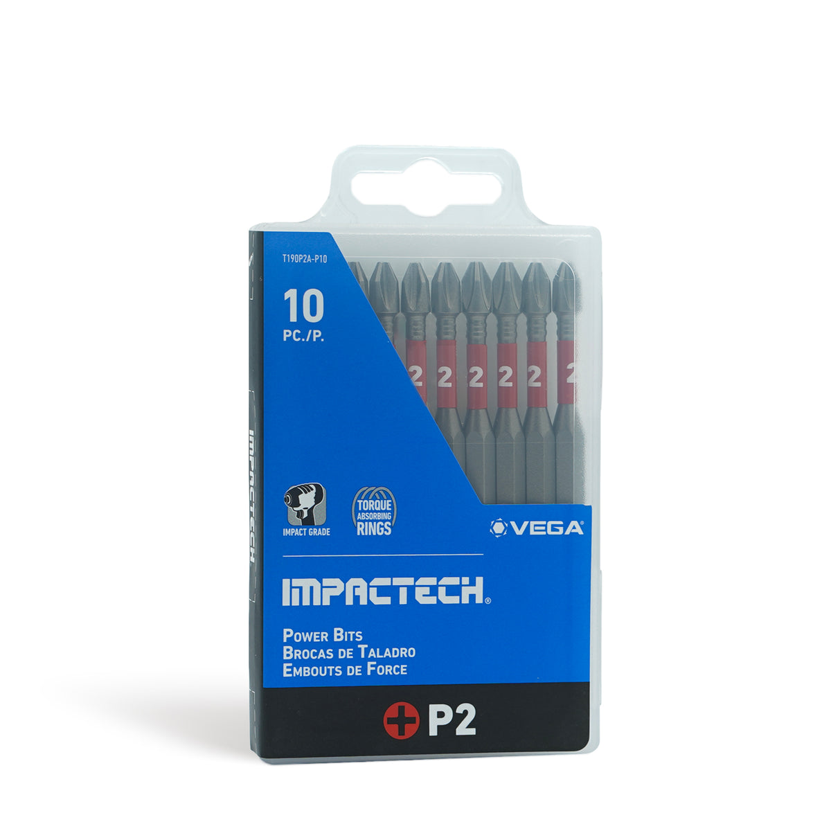 Impactech Phillips #2 Power Bit x 3-1/2"- Plastic Case 10pc