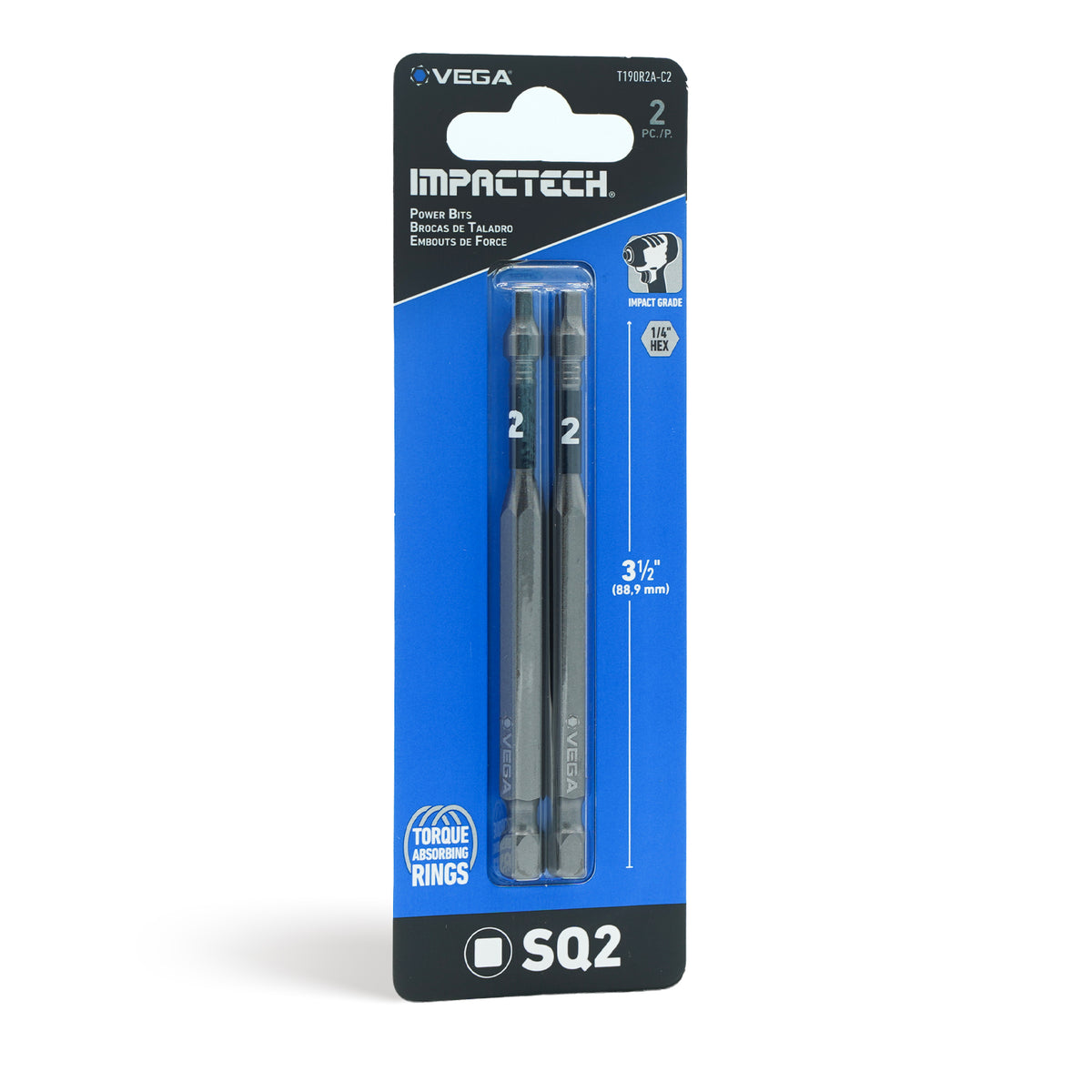 Impactech Square #2 Power Bit x 3-1/2" - Carded 2pc
