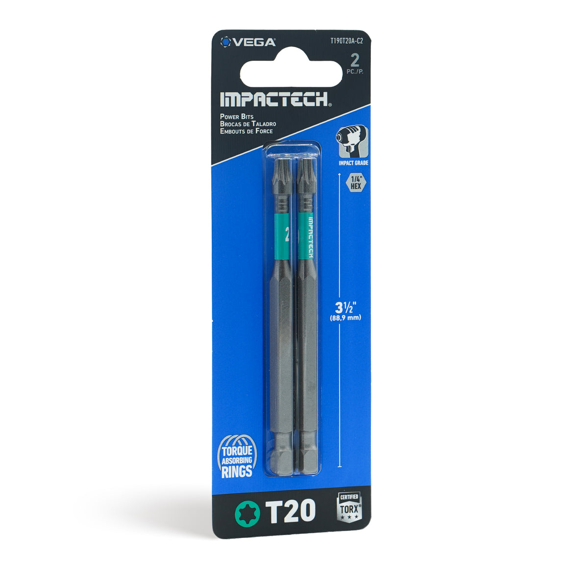 Impactech Torx T20 Power Bit x 3-1/2" - Carded 2pc