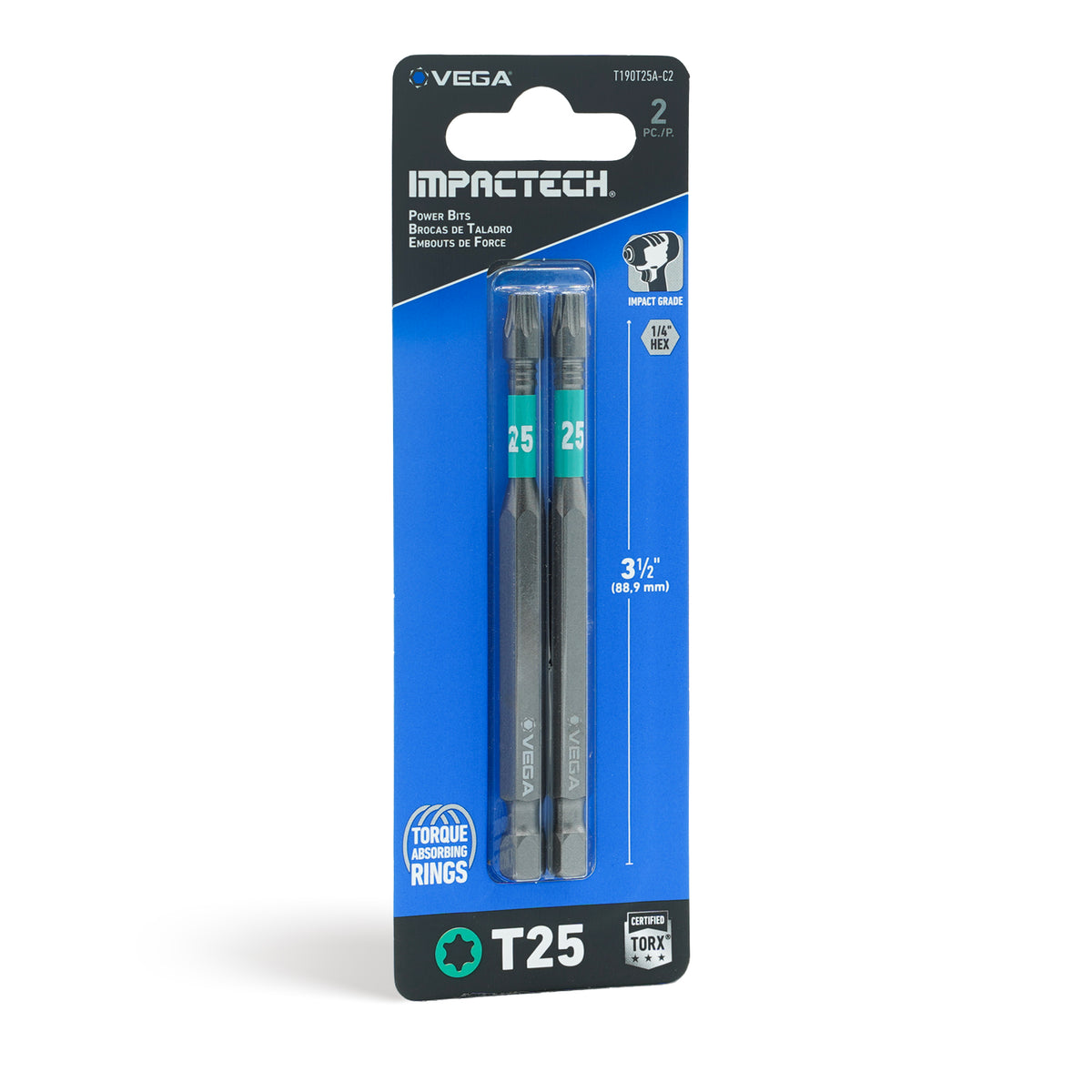 Impactech Torx T25 Power Bit x 3-1/2" - Carded 2pc