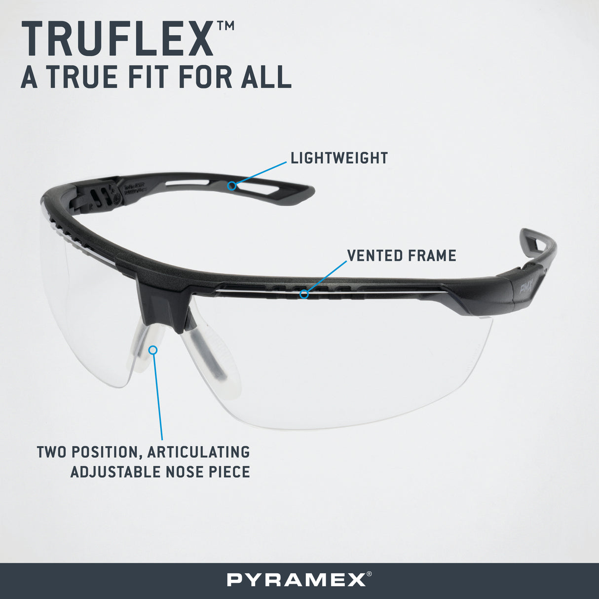 PYRAMEX TruFlex Half Frame Clear Lens Safety Glasses With H2X Anti-fog
