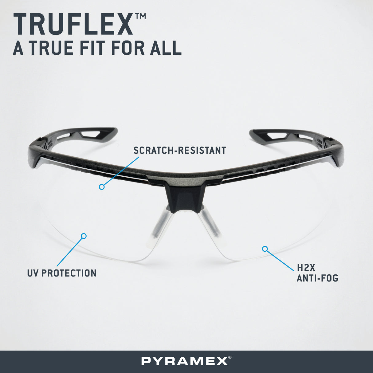 PYRAMEX TruFlex Half Frame Clear Lens Safety Glasses With H2X Anti-fog
