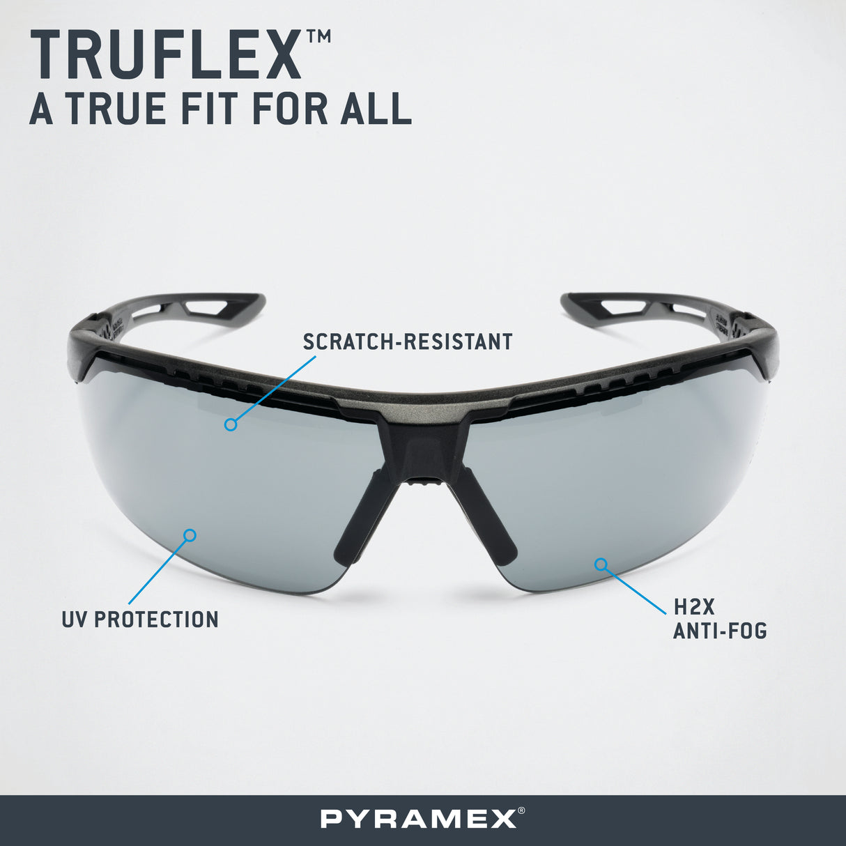 PYRAMEX TruFlex Half Frame Grey Lens Safety Glasses With H2X Anti-fog