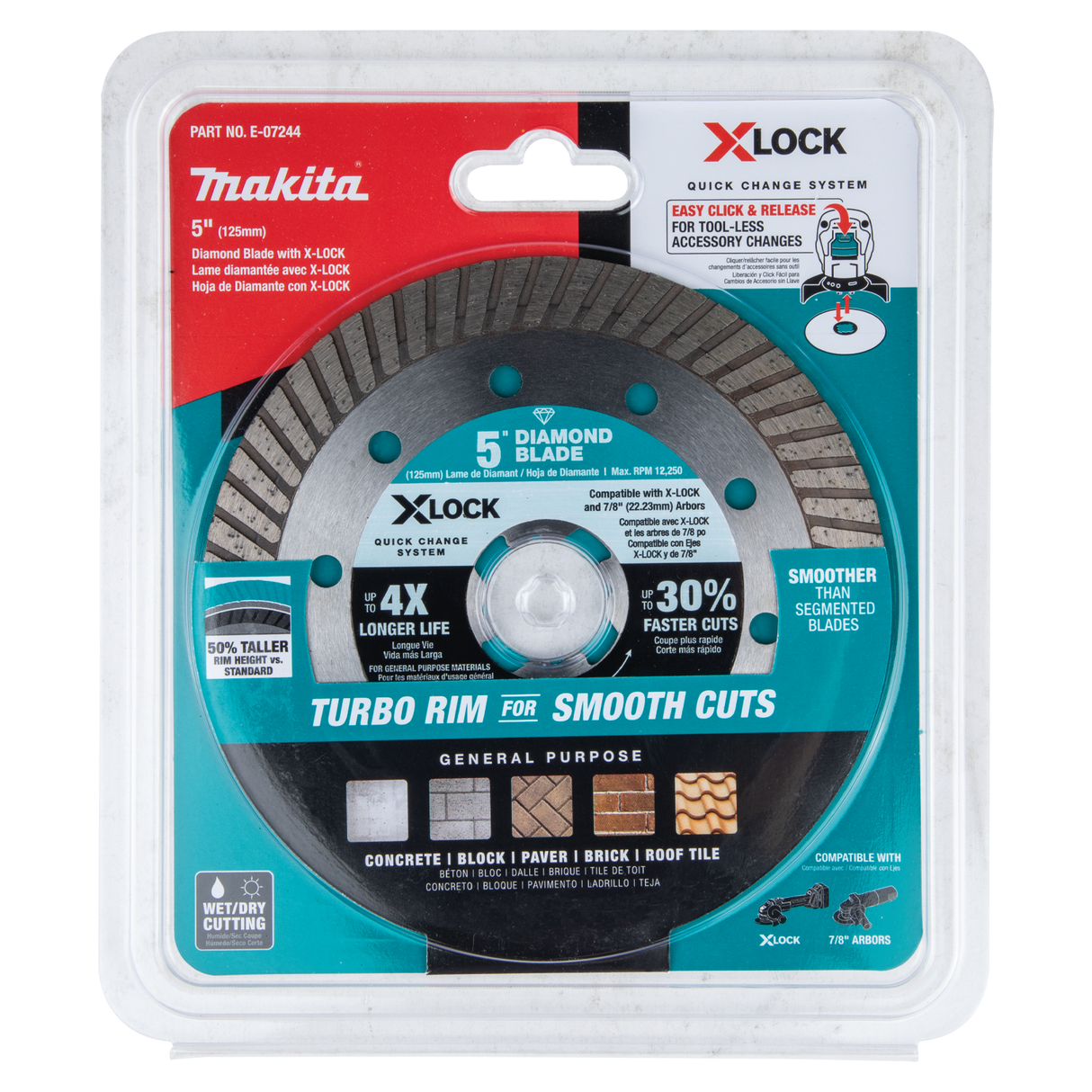 Makita E-07244 X‑LOCK 5" Turbo Rim Diamond Blade for Masonry Cutting