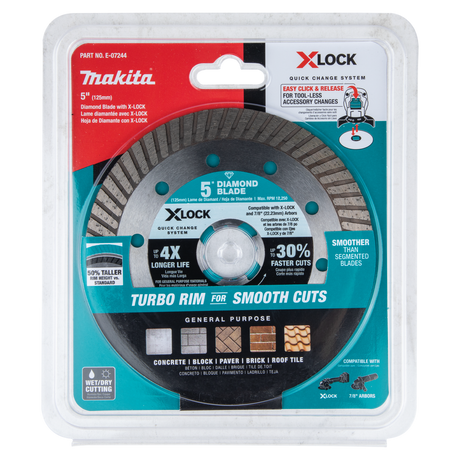 Makita E-07244 X‑LOCK 5" Turbo Rim Diamond Blade for Masonry Cutting