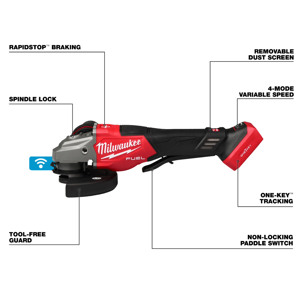 Milwaukee 3672-20 6" Variable Speed Braking Grinder, Paddle Switch w/ ONE-KEY™