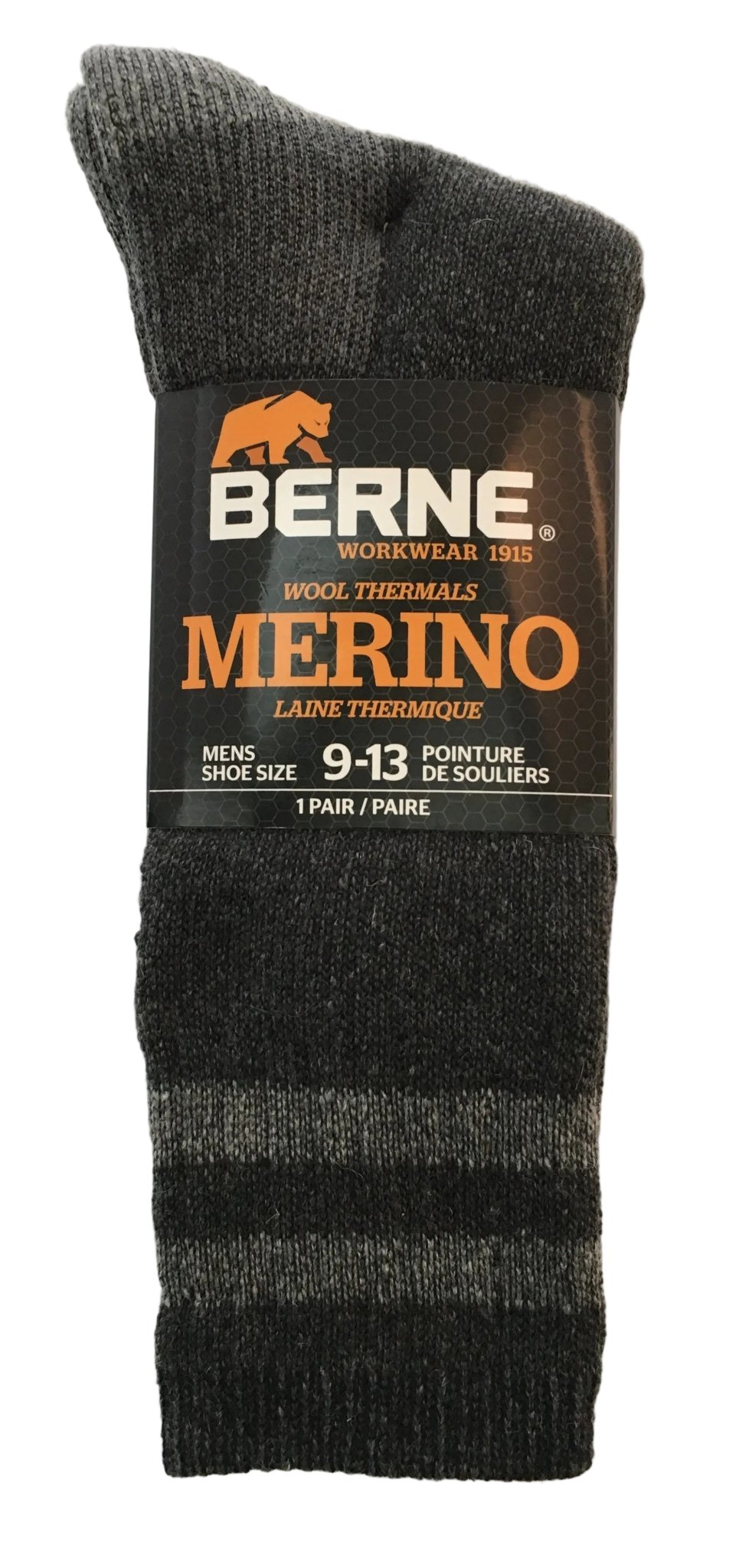 BERNE MERINO Wool All Purpose Crew Socks Charcoal Grey - 1 Pack - Mississauga Hardware Centre Inc