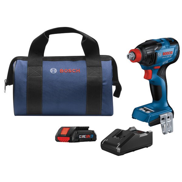 Bosch GDX18V - 1860CB15 18V Connected - Ready Two - In - One 1/4 In. and 1/2 In. Bit/Socket Impact Driver/Wrench Kit with (1) CORE18V 4 Ah Advanced Power Battery - Mississauga Hardware Centre Inc