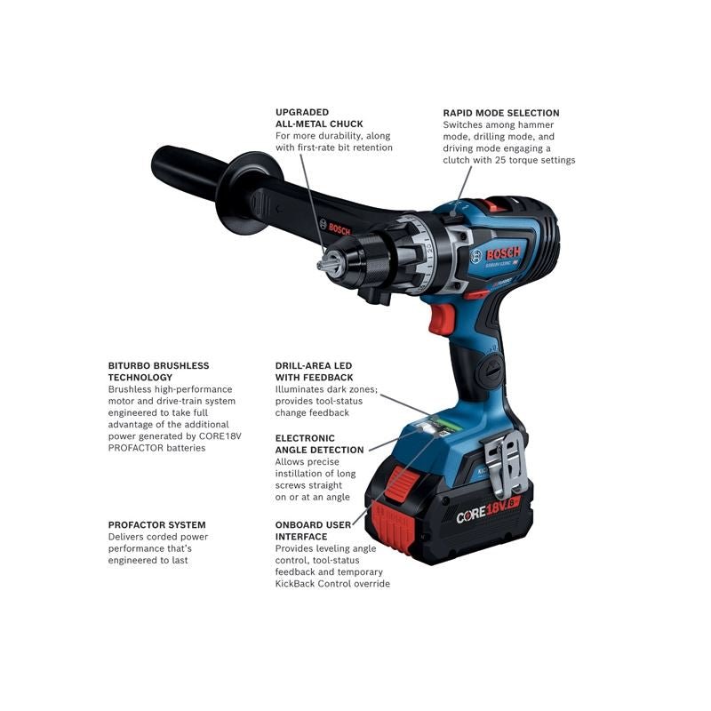 Bosch GSB18V - 1330CB14 PROFACTOR 18V Connected Ready 1/2 In. Hammer Drill/Driver Kit with (1) CORE 18V 8 Ah High Power Battery - Mississauga Hardware Centre Inc