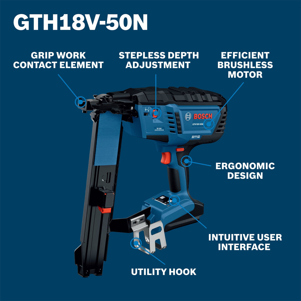 Bosch GTH18V - 50MN 18V Brushless 16 - Gauge 7/16 In. Medium Crown Stapler - Mississauga Hardware Centre Inc