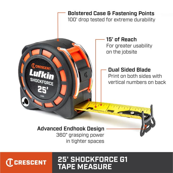 Crescent L1125 - 02 1 - 3/16" x 25' SHOCKFORCE™ G1 Dual Sided Tape Measure - Mississauga Hardware Centre Inc